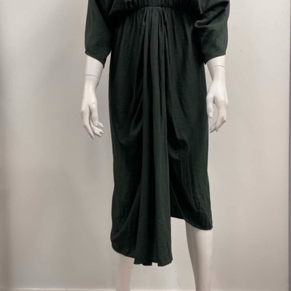 SHEIKE Fortress Olive Green Kimono Sleeve Draped Wedding Evening Midi Dress - Picture 9 of 15